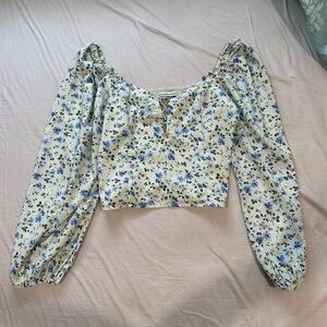 NWOT A&F Puff Sleeve Lace-Up Sweetheart Blouse size medium